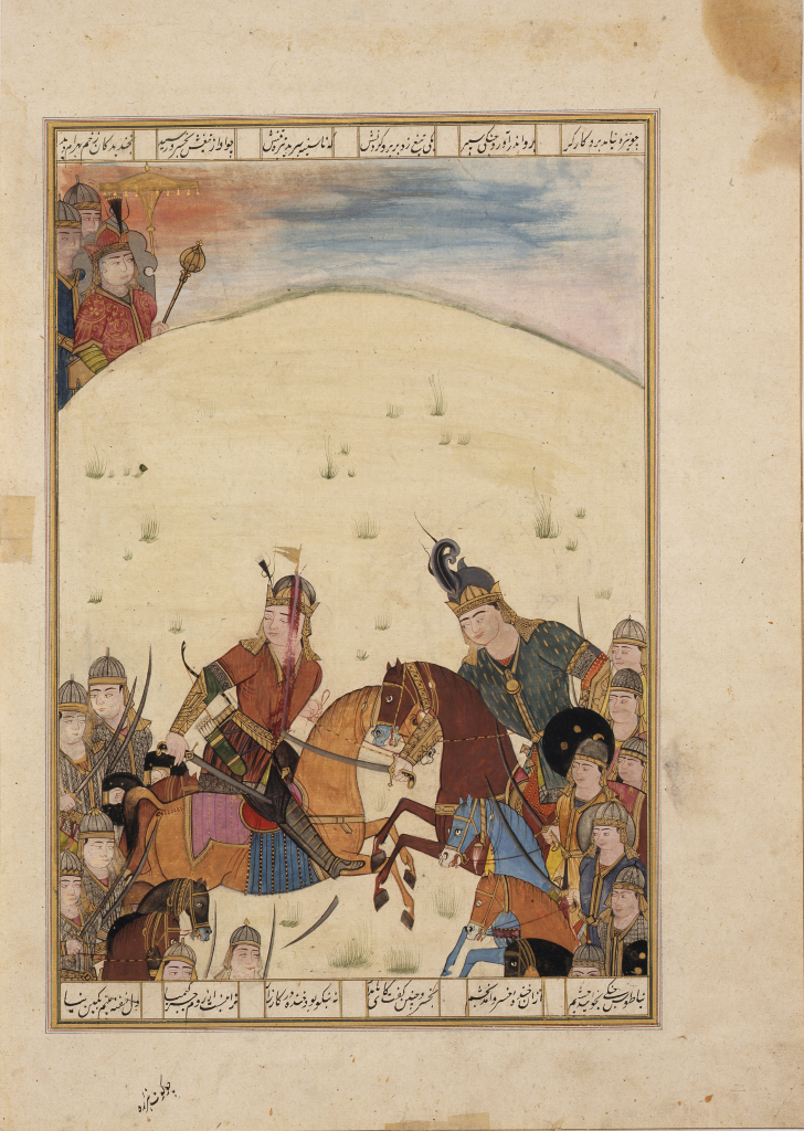 Two fine Persian gouache drawings depicting battle and h…